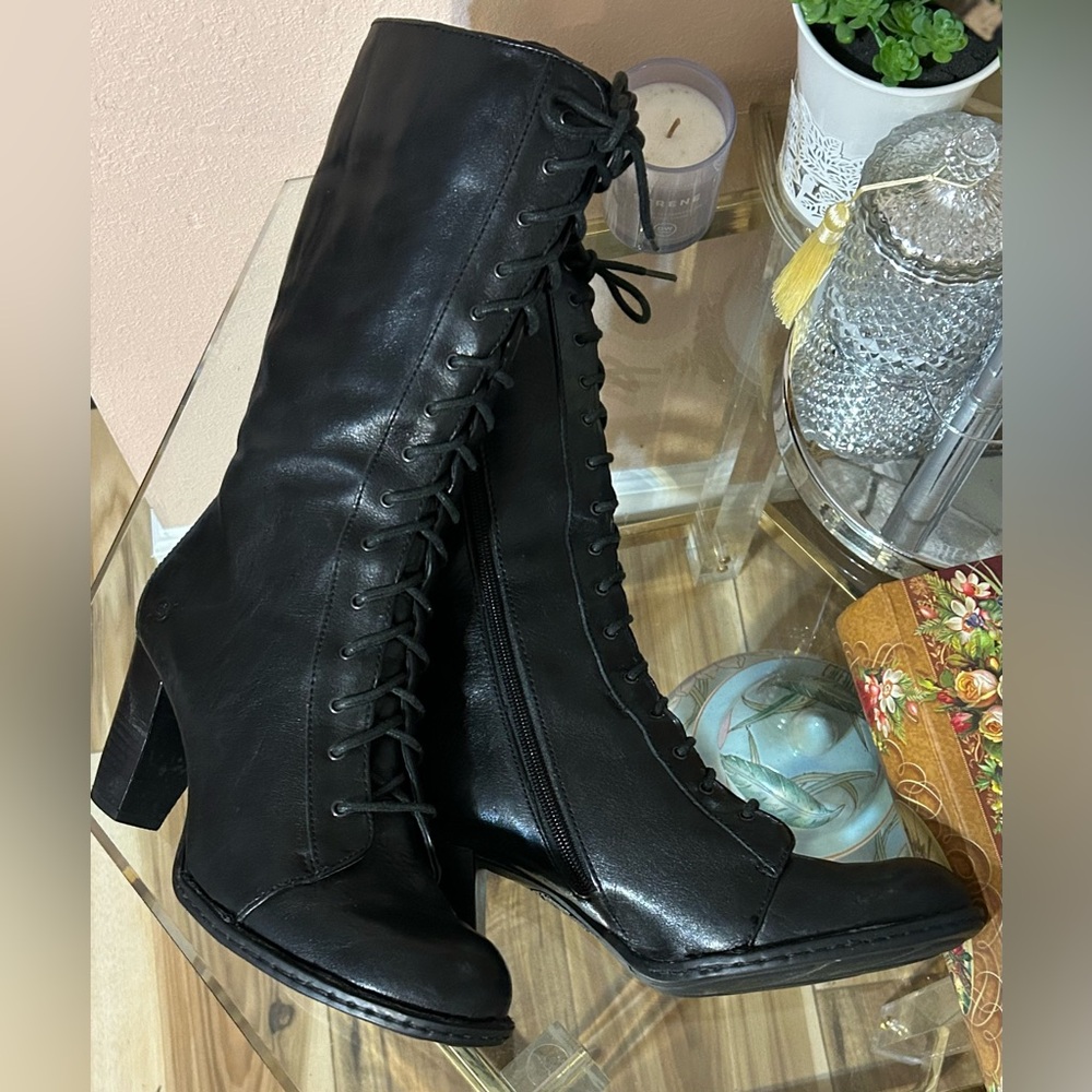 Vintage Born Black Leather Granny Lace Up Boots Size 9.5 - Picture 7 of 13